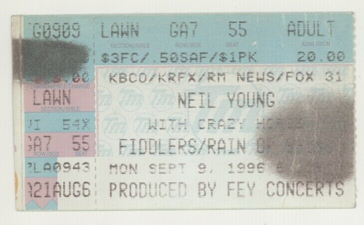 Neil Young & Crazy Horse 9/9/96 Denver Fiddlers Green Amphitheatre Ticket Stub!