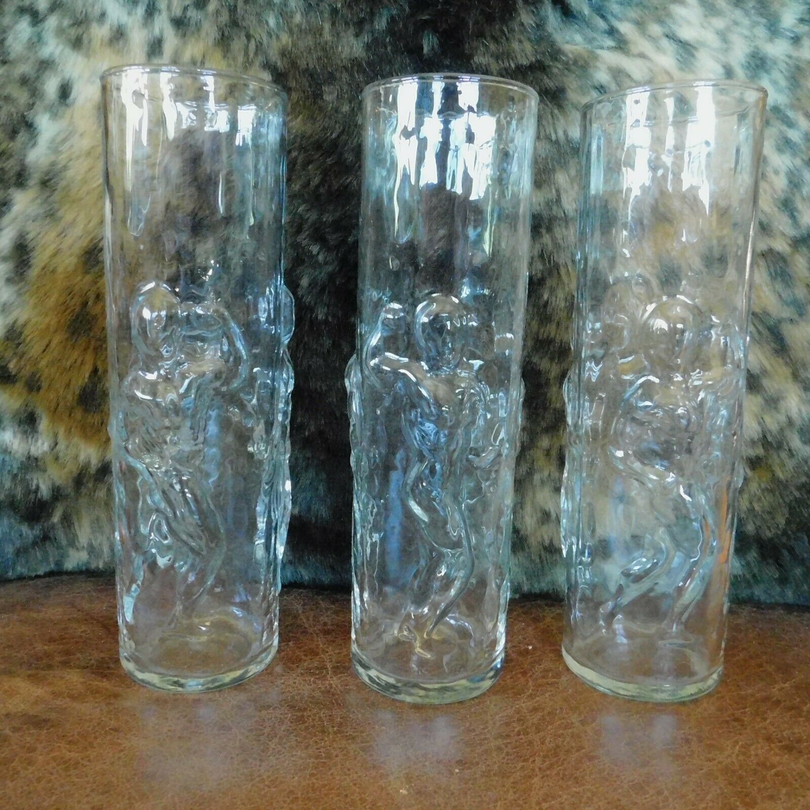 Vintage Barware Set Of 3 Libbey La Femme L"homme Muscle Men Drinking Glasses