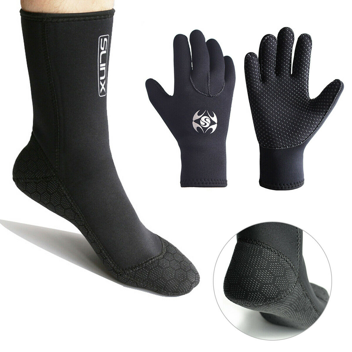 3mm Neoprene Wetsuit Cold-proof Gloves Socks Swimming Boots Diving Snorkeling